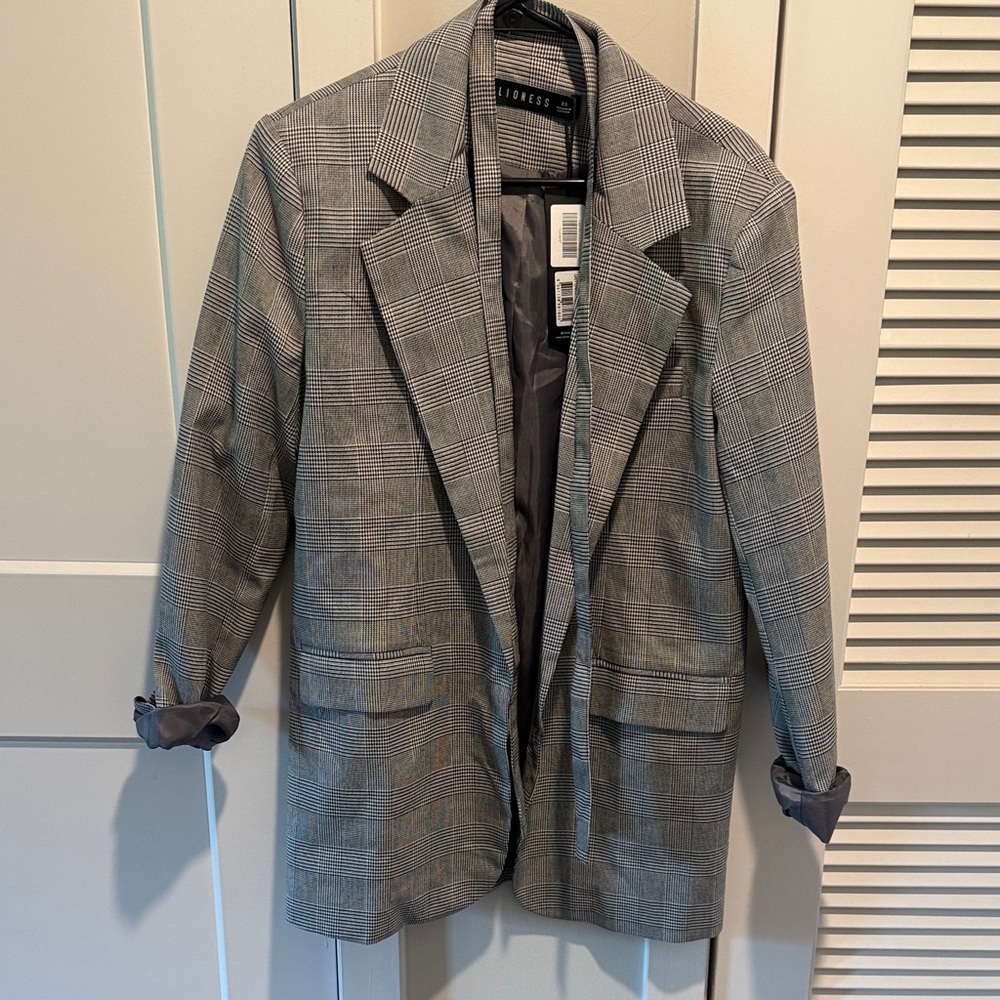 Gray Plaid Blazer Dress NWT